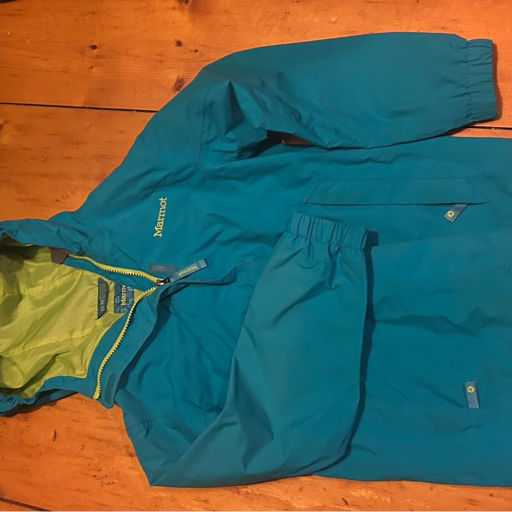 Marmot Teal and Lime Hooded Jacket